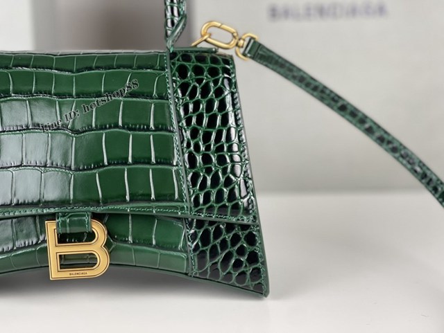 Balenciaga專櫃新款升級版墨綠色鱷魚紋手提包肩背女包 巴黎世家原廠皮版本XS號沙漏包 fyj1361